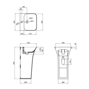Раковина моноблок Mixxus BEVEL-1101 с отверстием под смеситель и переливом 450х435х835mm (MI6697) №2