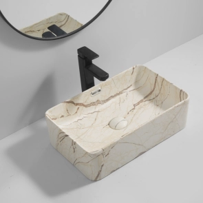 Раковина накладная Mixxus Premium QUADRO-0208 MARBLE 480х315х140mm с переливом (MP6518) №2
