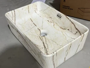Раковина накладная Mixxus Premium QUADRO-0208 MARBLE 480х315х140mm с переливом (MP6518) №3