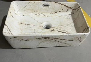 Раковина накладная Mixxus Premium QUADRO-0208 MARBLE 480х315х140mm с переливом (MP6518) №4