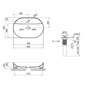 Раковина накладная Mixxus Premium ELLIPSE-0204 600х380х115mm с отверстием под смеситель (MP6679) №3