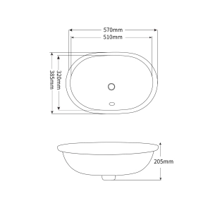 Раковина врізна під стільницю MIXXUS PREMIUM ELLIPSE-1701 570х385х205mm з переливом (MP6566) №8