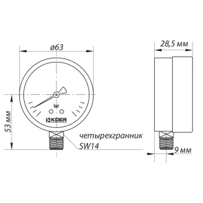 Манометр радіальний KOER KM.610R D 63мм (0-10 bar) 1/4''-1/2'' (KR2902) №3