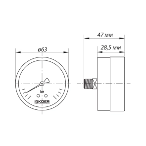 Манометр аксіальний (KOER KM.611A) (0-4 bar), D 63мм, 1/4''-1/2'' (KR0210) №4