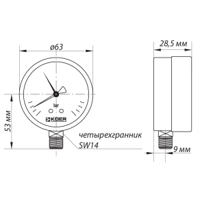 Манометр радіальний (KOER KM.621R) (0-4 bar), D 63мм, 1/4''-1/2'' (KR0206) №2