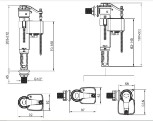 Арматура наполнительная Koer KT-0102-1/2" с универсальным подключением и пластиковой резьбой 1/2" ( №2