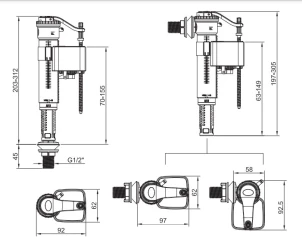 Комплект арматуры Koer KT-0301-1/2" (спускная 2-х + наполнительная с универс. подключением) (KR5058 №2