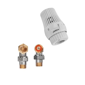 Комплект для подключения радиатора Koer SET-23 - 1/2'' угловой с термоголовкой, кликовый крепеж (KR №5