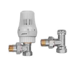 Комплект для подключения радиатора Koer SET-23 - 1/2'' угловой с термоголовкой, кликовый крепеж (KR №6