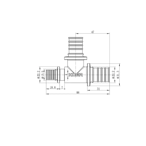 Трійник перехідний Koer KA.T25-25-16 - 25(3.5mm) x 25(3.5mm) x 16(2.2mm) (KR4893) №4