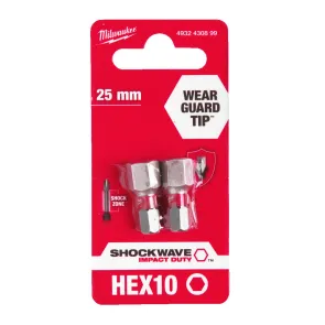 Бита SHOCKWAVE MILWAUKEE, Hex10, 25мм, (2шт) №1