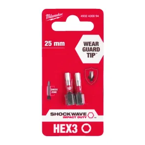 Бита SHOCKWAVE MILWAUKEE, Hex3, 25мм, (2шт) №1