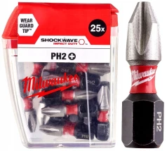 Бита SHOCKWAVE MILWAUKEE, PH2, 25мм, (25шт)
