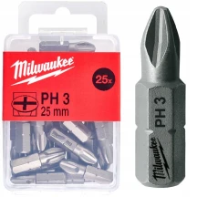 Бита MILWAUKEE, PH3, 25мм, (25шт), пластиковая коробка