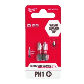 Бита SHOCKWAVE MILWAUKEE, PH1, 25мм, (2шт) №1