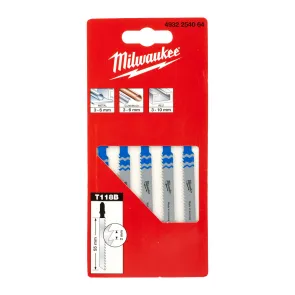 Полотна Для лобзика T118B MILWAUKEE, 55мм/шаг зуба 2,0, (5шт), (универсальные) №1
