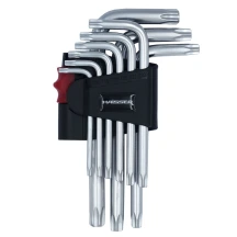 (48114) Набор Г-образных ключей TORX с отв. 9 ед, S2, T10-50, HAISSER