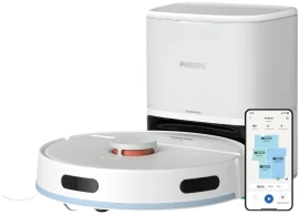 Робот-пилосос Philips Series 2000, h=9.7см, вологе прибирання, конт пил -0.38л, вода -0.3л, автон. робота до 120хв, EPA 11, Wi-Fi, станція самоочищ., білий