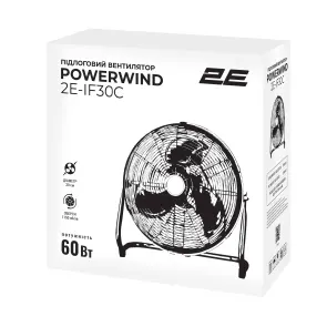 Вентилятор підлоговий 2E PowerWind 30C професійний, 30см, 60Вт, кнопки, двигун мідь 100%, срібний №9
