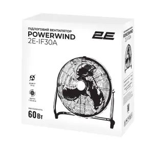 Вентилятор підлоговий 2E PowerWind 30A професійний, 30см, 60Вт, кнопки, двигун алюміній 100%, чорний №9