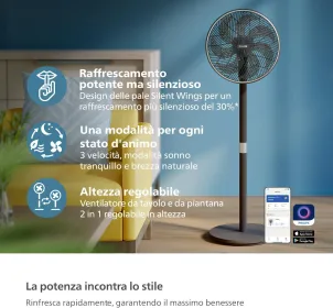 Вентилятор Philips напольный Series 3000, 40см, 48Вт, управление через смартфон, регулировка высоты, черный №7