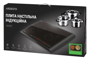 Плитка настільна Ardesto індукційна, конфорок - 2 на 1.3кВт + 1.6кВт горизонт., керування - сенсорне, таймер, чорний №10