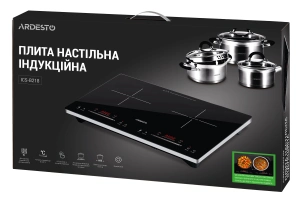 Плитка настільна Ardesto індукційна, конфорок - 2 на 1.3кВт + 1.8кВт горизонт., керування - сенсорне, таймер, boost, чорний №10