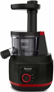 Соковитискач Tefal Juiceo шнековий 150Вт, чаша-0.8л, жмих-0.8л, насадка для цитрусових, пластик, червоно-чорний №1