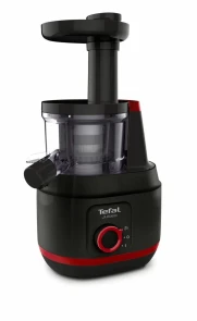 Соковитискач Tefal Juiceo шнековий 150Вт, чаша-0.8л, жмих-0.8л, насадка для цитрусових, пластик, червоно-чорний №3
