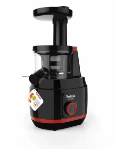 Соковитискач Tefal Juiceo шнековий 150Вт, чаша-0.8л, жмих-0.8л, насадка для цитрусових, пластик, червоно-чорний №4