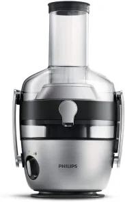 Соковитискач Philips Avance Collection відцентрований 1200Вт, чаша-1л, жмих-2.1л, жолоб на ціле яблуко, пластик/метал, сріблястий №1