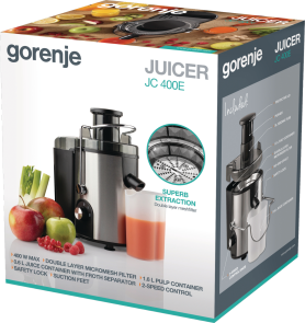 Соковитискач Gorenje відцентрований 400Вт, чаша-0.6л, жмих-1.6л, жолоб на ціле яблуко, пластик/метал, чорний №9