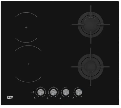 Варочная поверхность Beko комбинированная (2 газ + 2 стеклокерам), 60см, черный