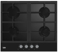 Варочная поверхность Beko газовая на стекле, 60см, чугун, черный