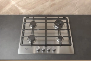 Варильна поверхня Whirlpool газова, 60см, чавун, конфорка з подвійним рядом полум'я, нерж №10