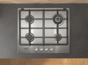 Варильна поверхня Whirlpool газова, 60см, чавун, конфорка з подвійним рядом полум'я, нерж №11