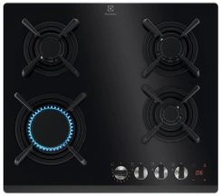 Варочная поверхность Electrolux газовая на стекле, 60см, чугун, электрон. управление, Hob2Hood, черный