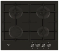 Варочная поверхность Whirlpool газовая на стекле, 60см, чугун, турбо-конфорка, черный