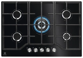 Варочная поверхность Electrolux газовая на стекле, 75см, чугун, черный