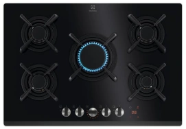 Варочная поверхность Electrolux газовая на стекле, 75см, чугун, электрон. управление, Hob2Hood, черный
