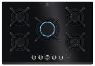 Варочная поверхность Electrolux газовая на стекле, 75см, чугун, электрон. управление, Hob2Hood, черный №1