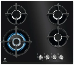 Варочная поверхность Electrolux газовая на стекле, 60см, чугун, черный
