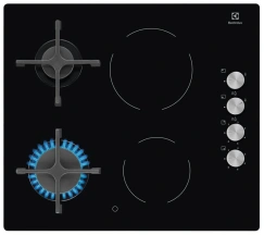 Варочная поверхность Electrolux комбинированная (2 газ + 2 стеклокерам.), 60см, чугун, черный
