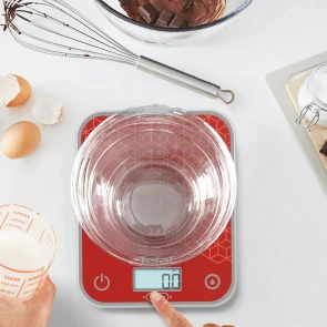 Весы Tefal кухонные Optiss, 5кг, AAAx2 в комплекте, стекло, красный №10