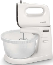 Міксер Philips стаціонарний Viva Collection 450Вт, насадки-4, чаша-пластик, 3л, біло-сірий