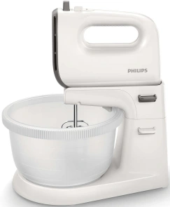 Міксер Philips стаціонарний Viva Collection 450Вт, насадки-4, чаша-пластик, 3л, біло-сірий №1