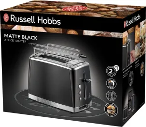Тостер Russell Hobbs Matte Black 2 Slice, 1550Вт, нержавіюча сталь, підігрів, розморожування, чорний №9