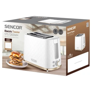 Тостер Sencor 930Вт, подогрев, размораживание, пластик, бело-золотой. №10