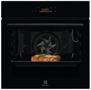 Духовой шкаф Electrolux электрический, 72л, A+, дисплей, конвекция, пиролиз, телескопические направляющие, черный №1