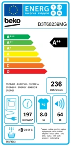 Сушильная машина Beko тепловой насос, 8кг, A++, 60см, дисплей, подсветка барабана, серый №7